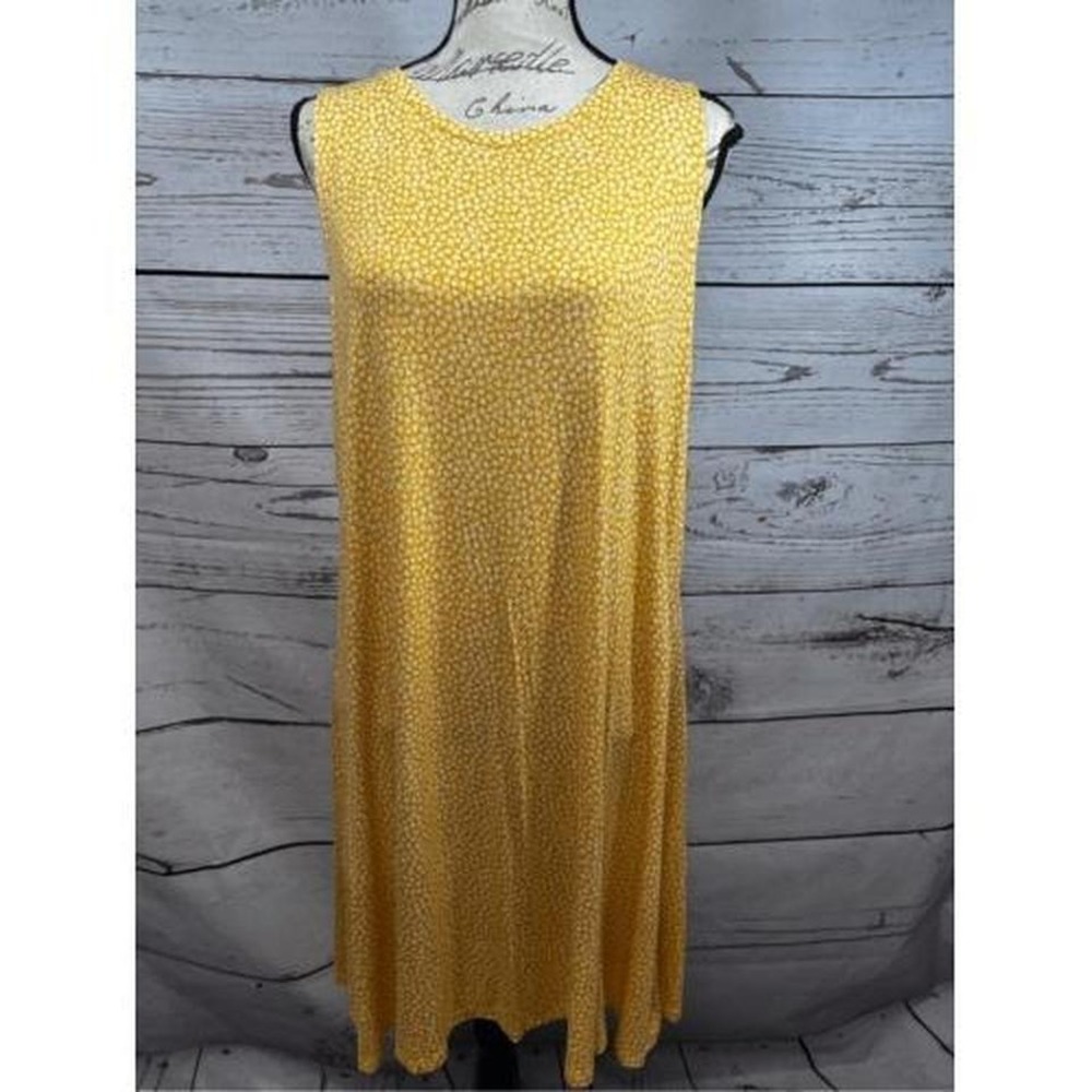 Amazon Essentials Womens Yellow White Dot Sleeveless‎ Tank Dress Large L